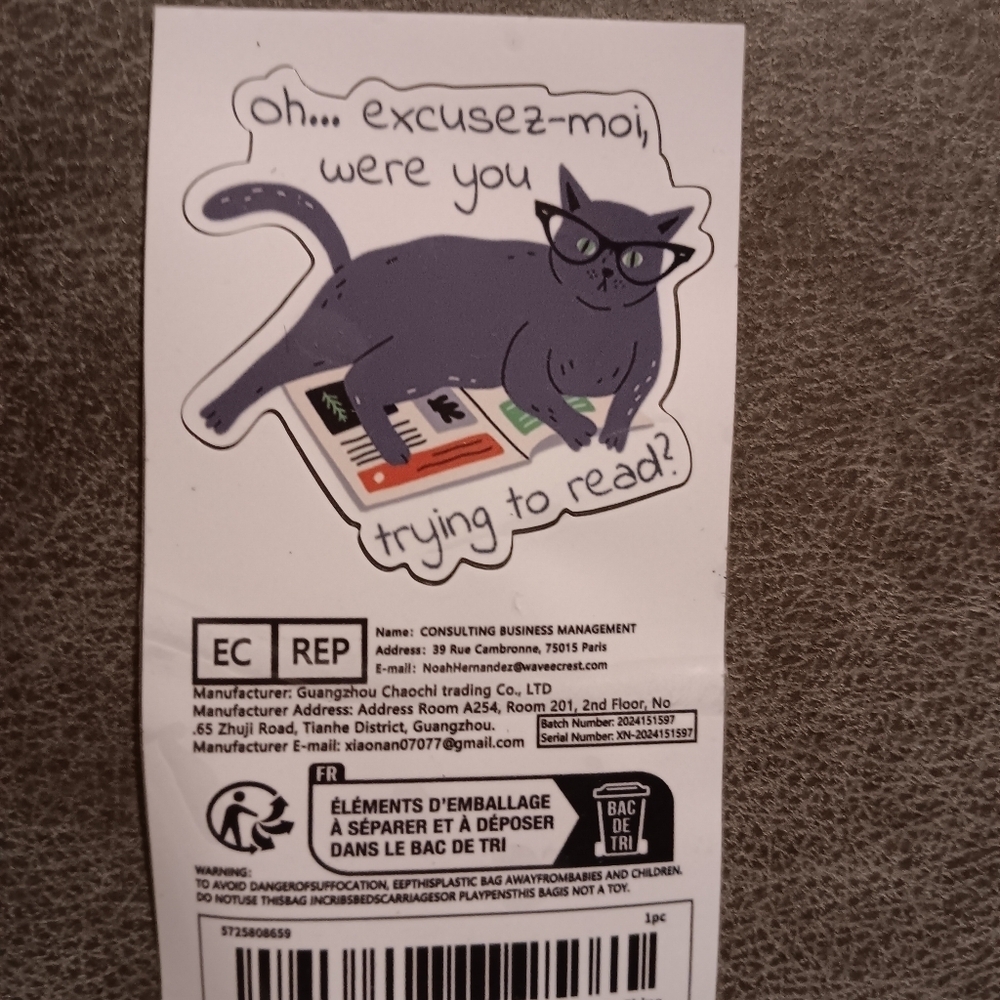 Cat Sticker with Glasses - Gray